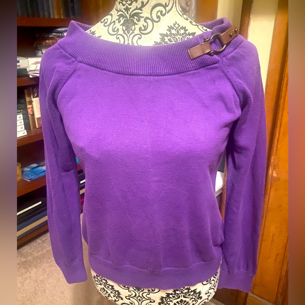 Purple boatneck sweater with leather detail